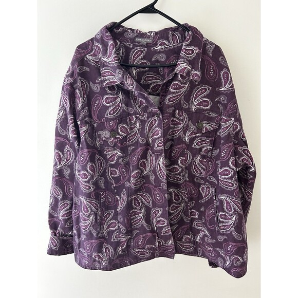 Jessica London Womens 30W Paisley Purple 100% Cotton Button-Up Denim Barn Jacket - Picture 1 of 6